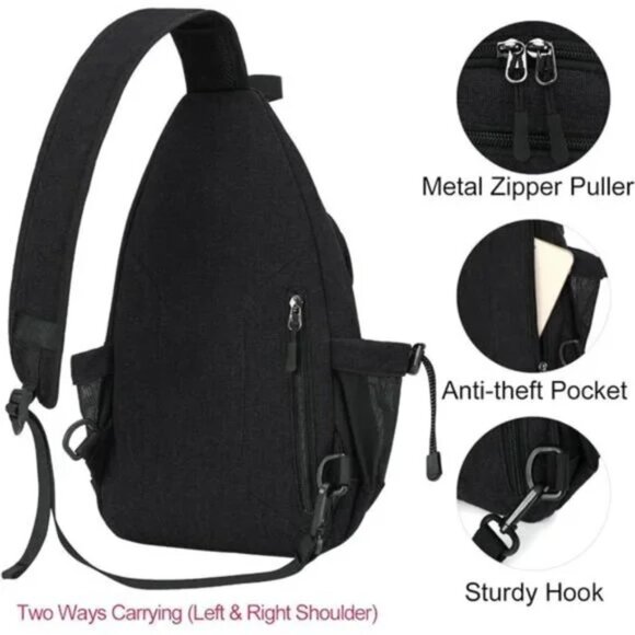 New Sling Backpack, Canvas Crossbody Bag Black - Picture 4 of 6